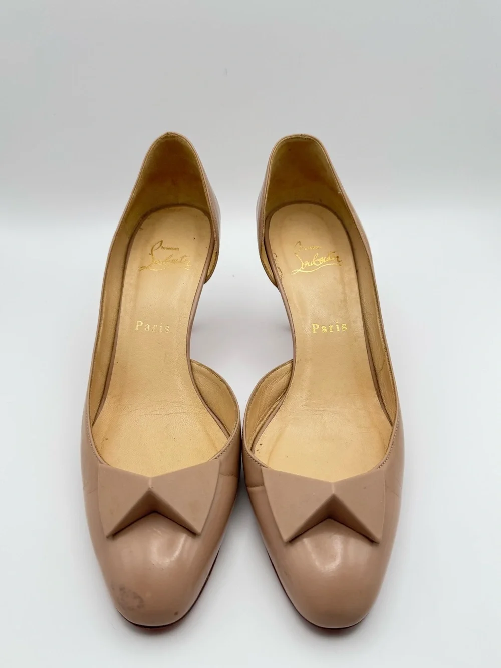 Christian Louboutin Nude Patent Leather D’Orsay Bow Pumps Heels EU 38